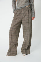 Oversized Low-waist Suiting Pants - Warm grey mélange