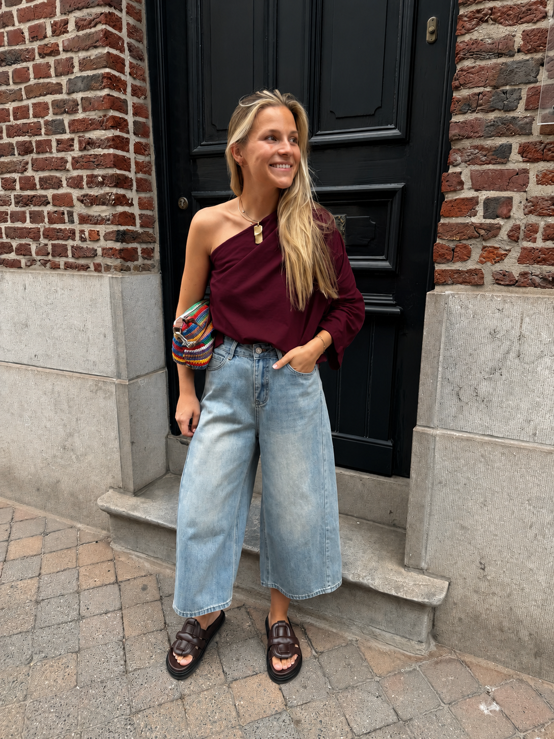 Suki One Shoulder Top Burgundy