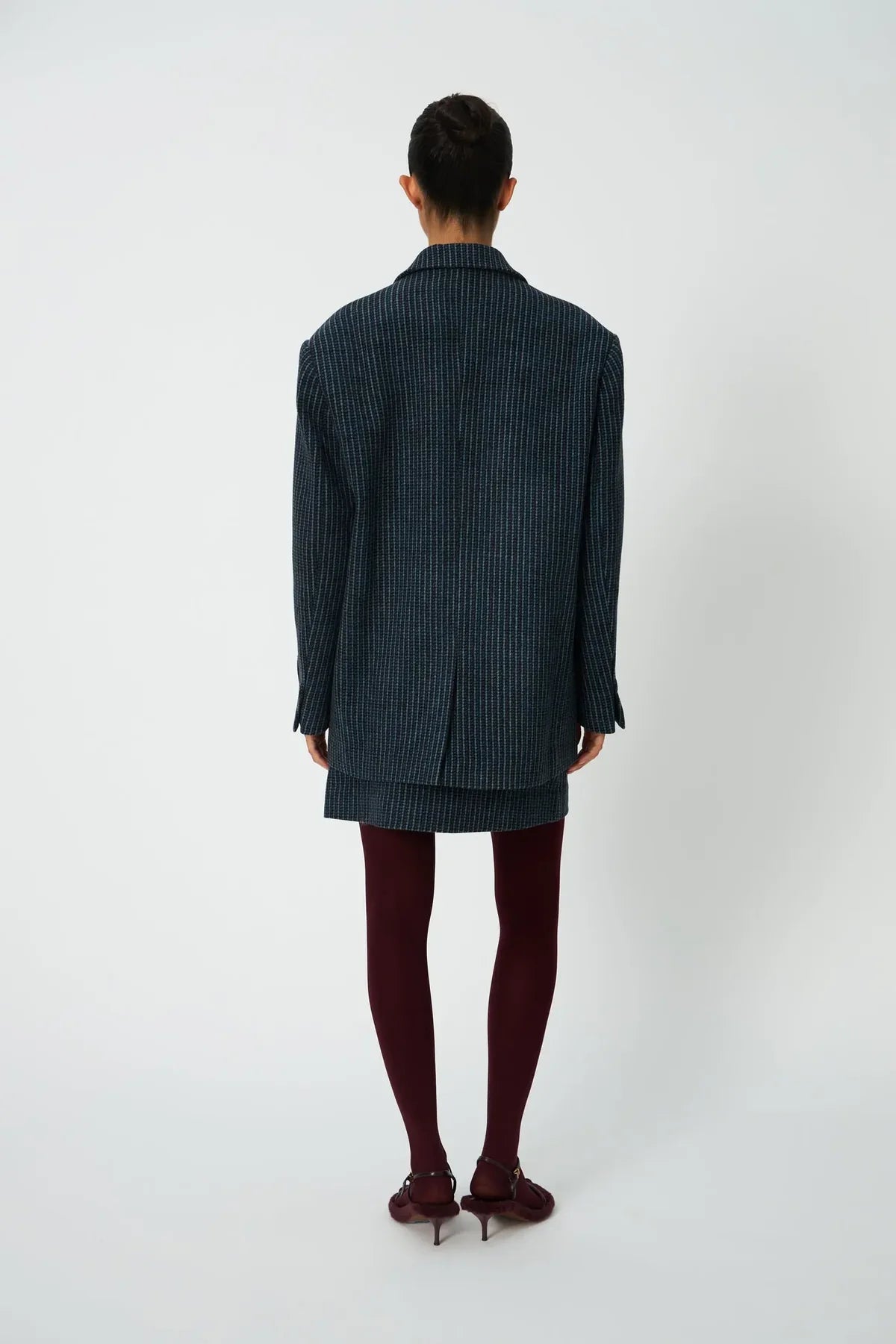 Checked Oversized Wool Blazer - Blue Checks
