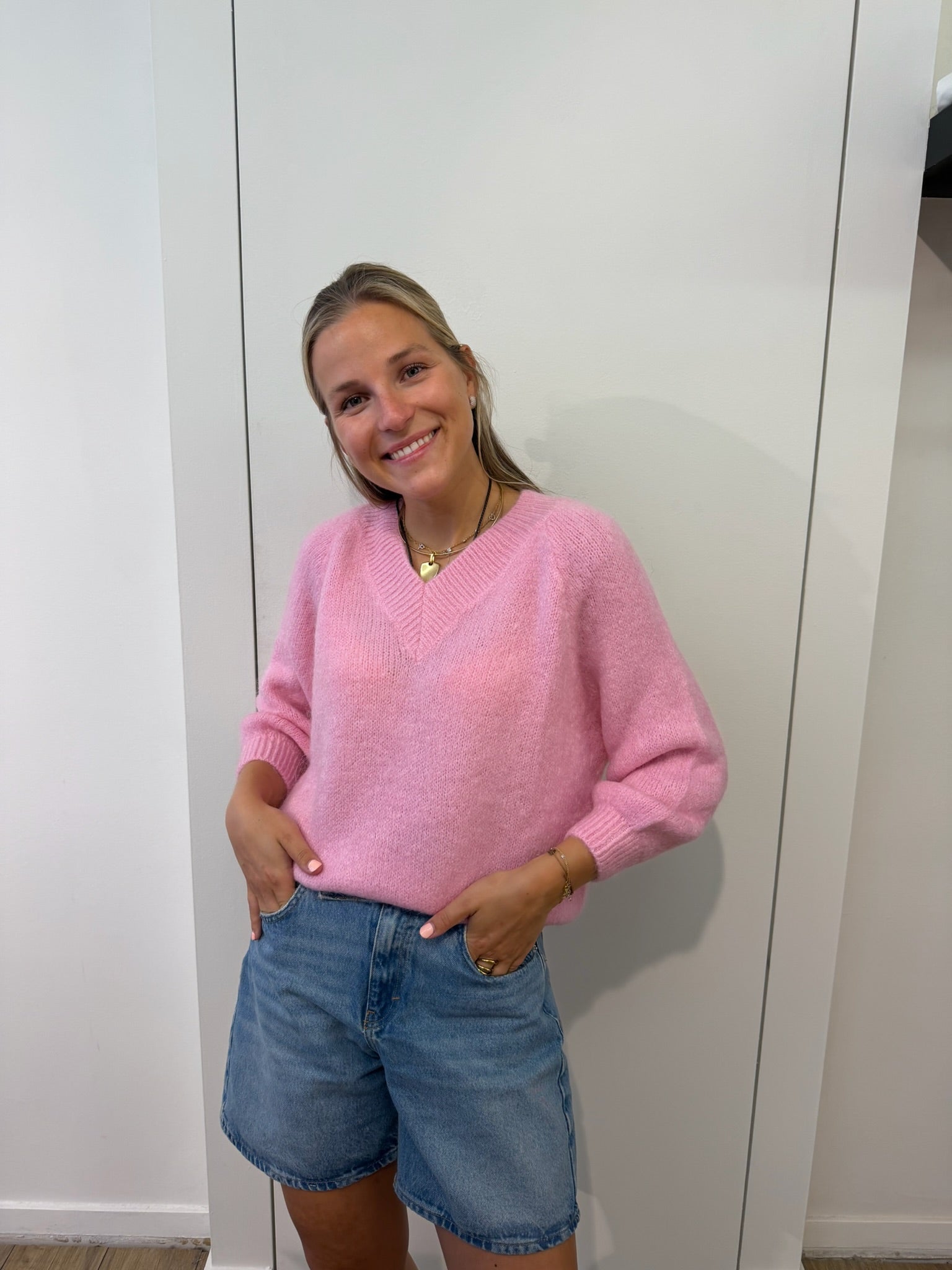Anna V-Knit Pink