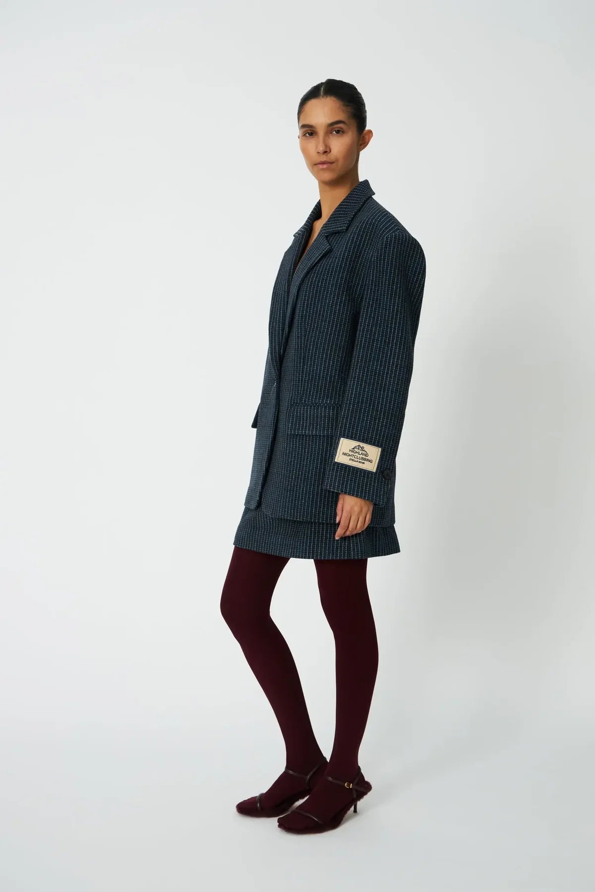 Checked Oversized Wool Blazer - Blue Checks