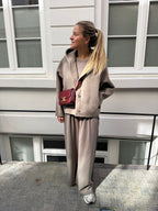 Giselle Striped Pants Taupe