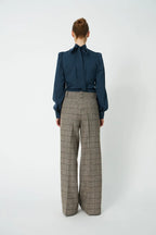 Oversized Low-waist Suiting Pants - Warm grey mélange