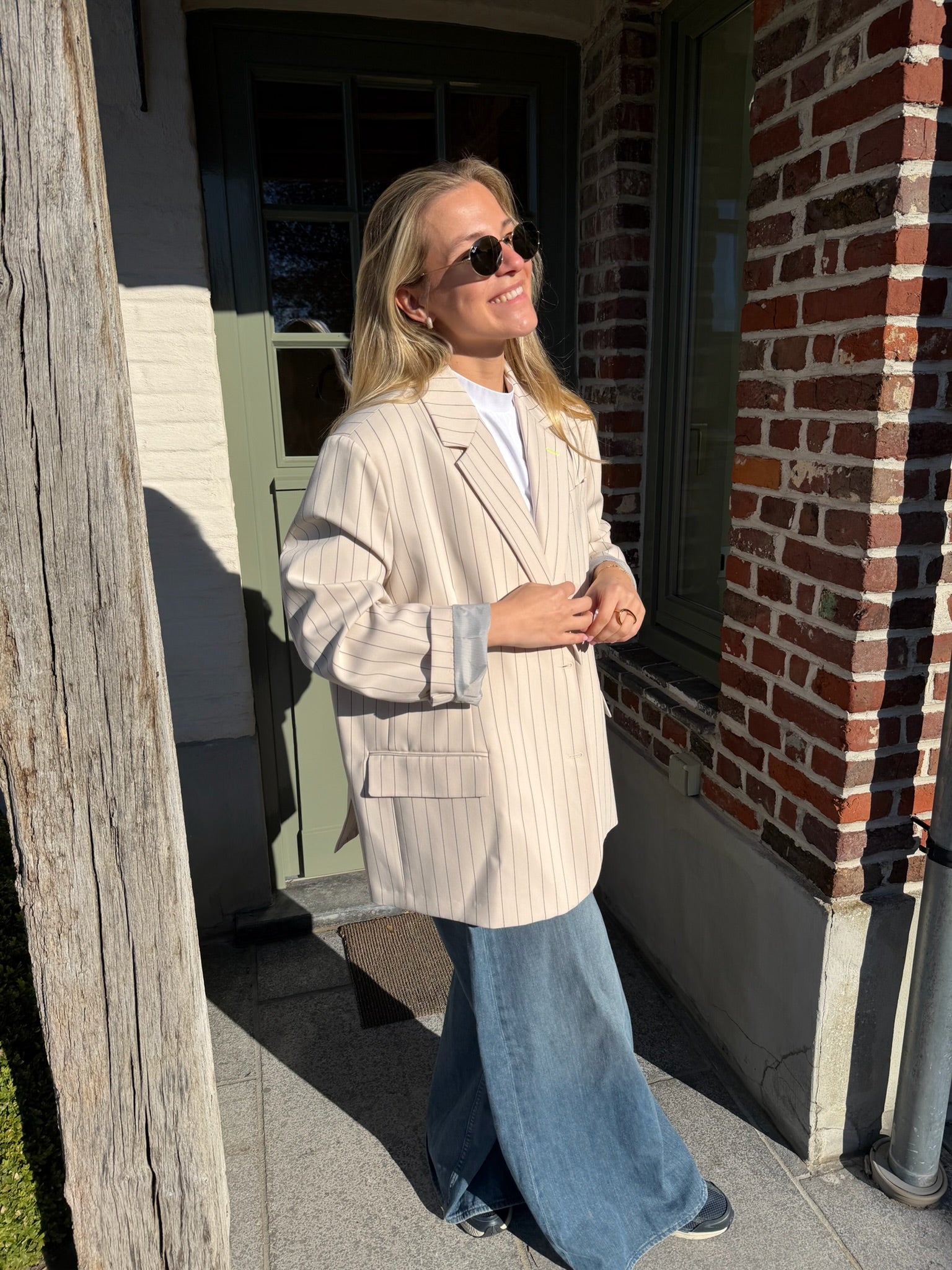 Eline Striped Blazer Ecru