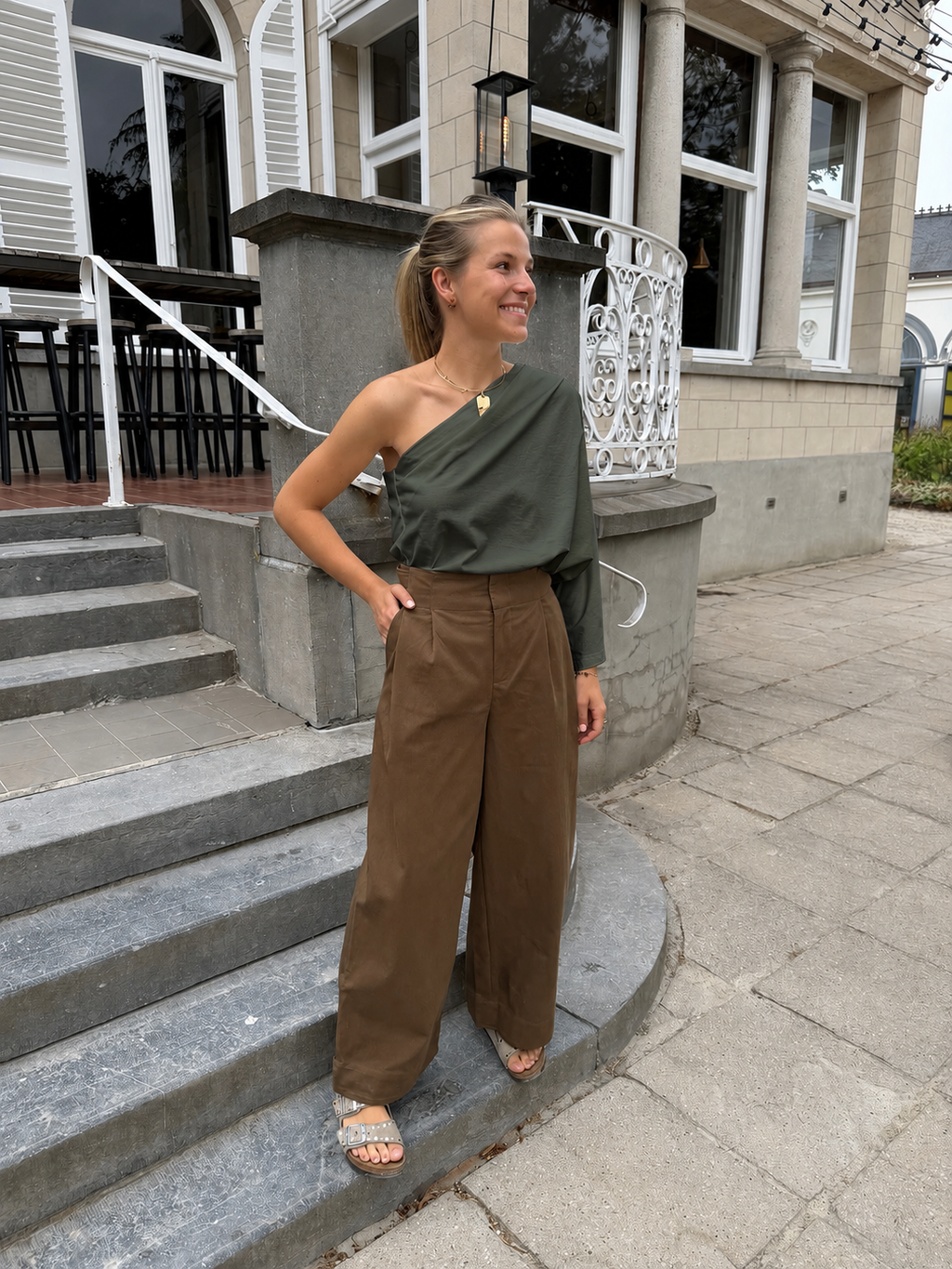 Suki One Shoulder Top Khaki