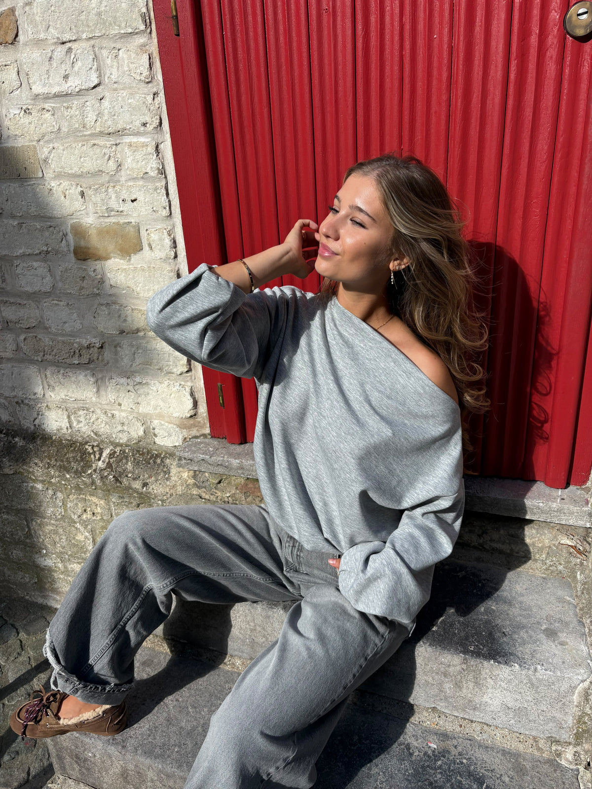 José Off Shoulder Knit Grey