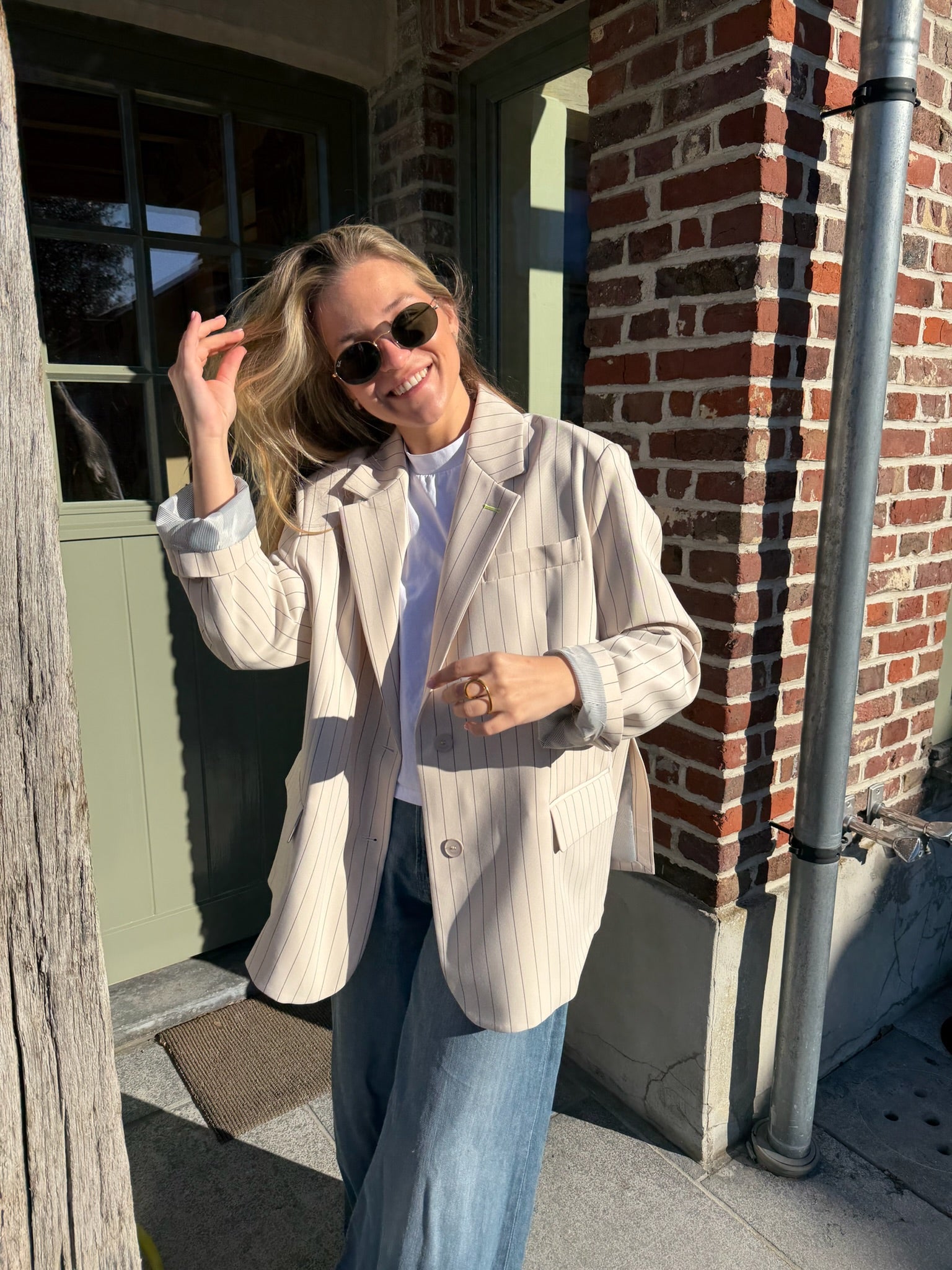 Eline Striped Blazer Ecru