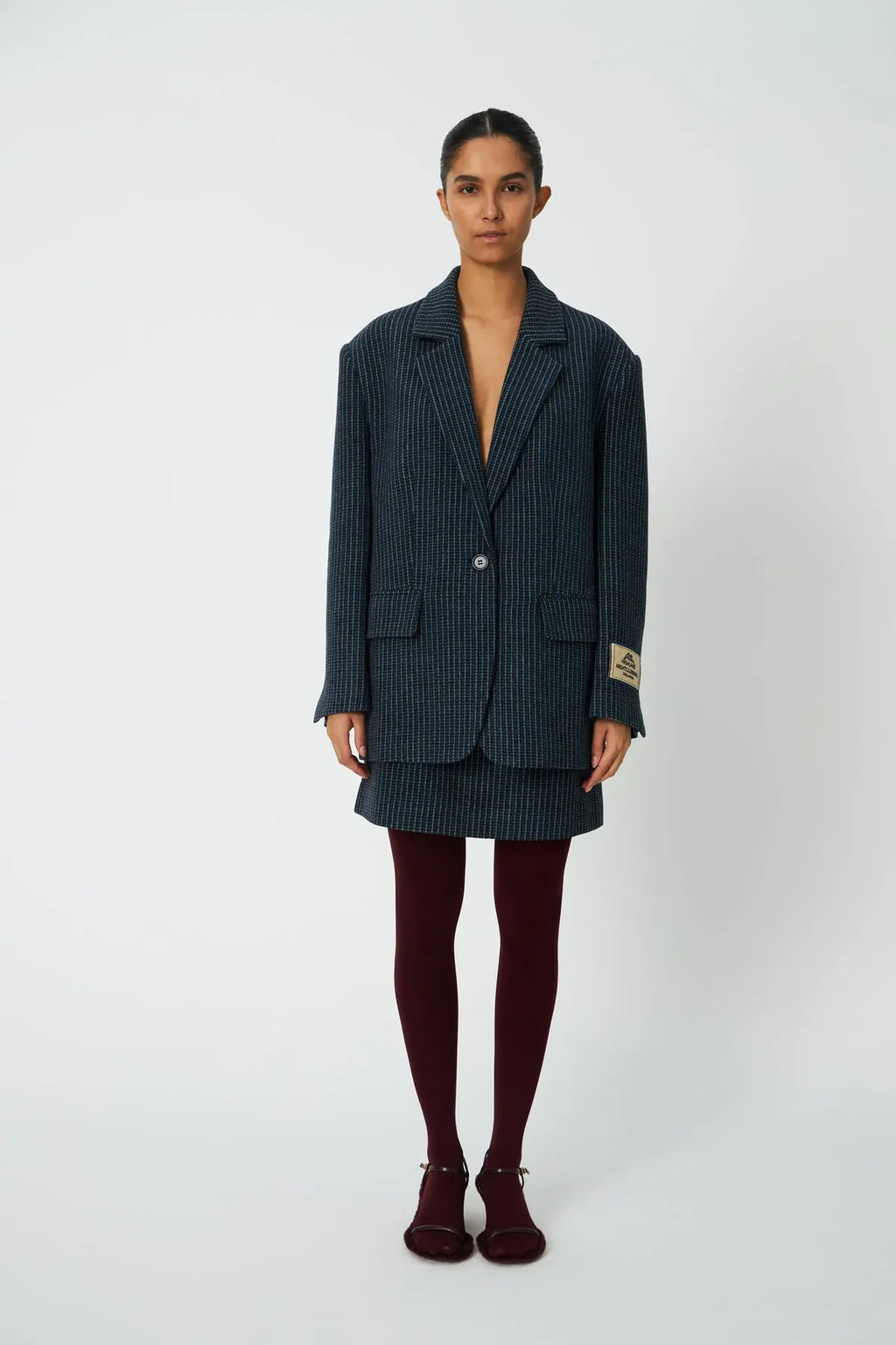 Checked Oversized Wool Blazer - Blue Checks
