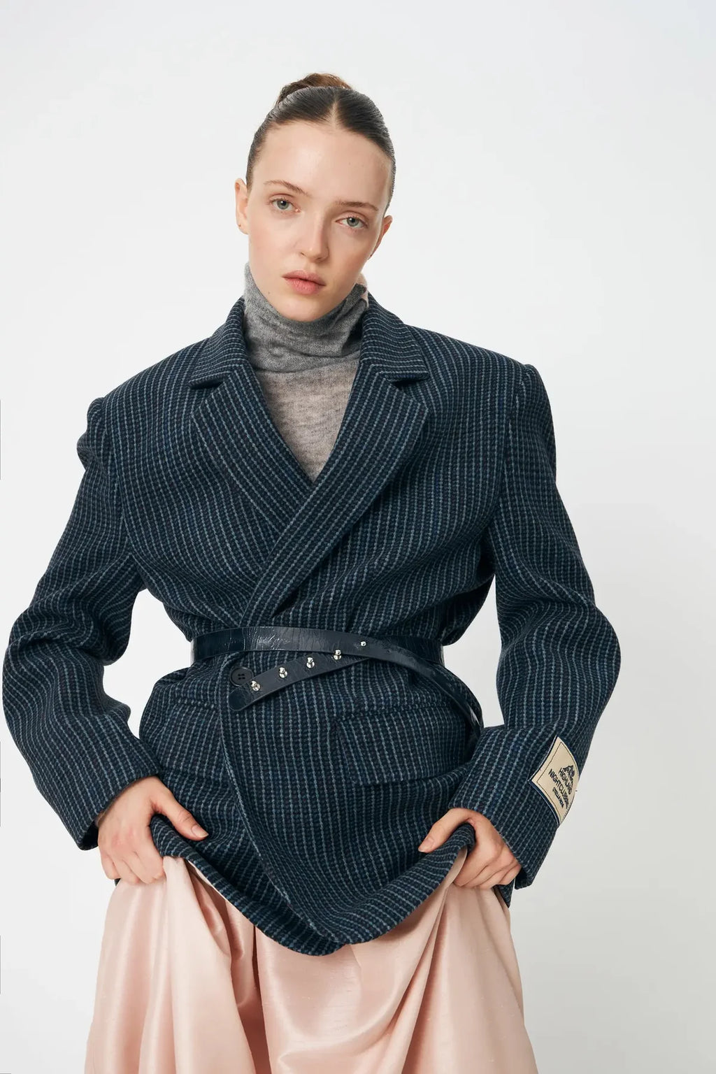 Checked Oversized Wool Blazer - Blue Checks