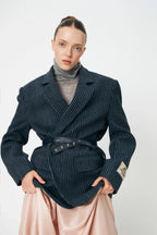 Checked Oversized Wool Blazer - Blue Checks