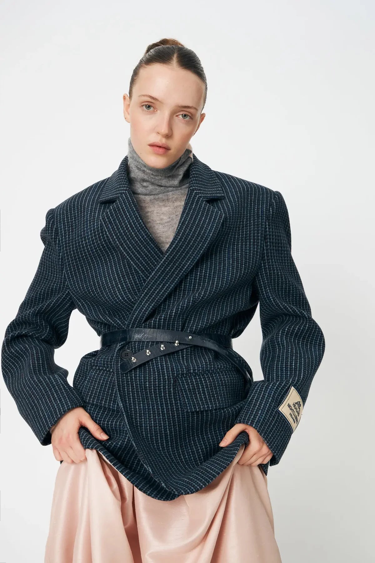 Checked Oversized Wool Blazer - Blue Checks